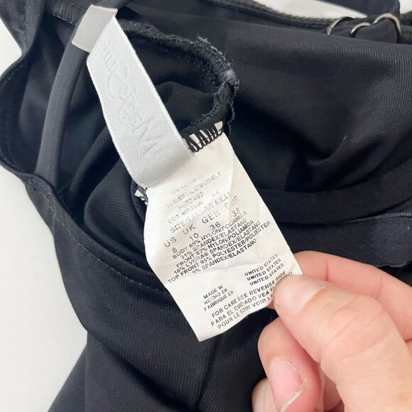 Magicsuit Black Faux Leather Trim Ruched Halter One Piece Swimsuit - Size US 8 - Picture 6 of 6